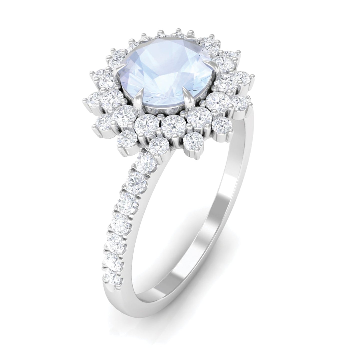 0.3 Carat Round Moonstone Statement Engagement Ring with Moissanite