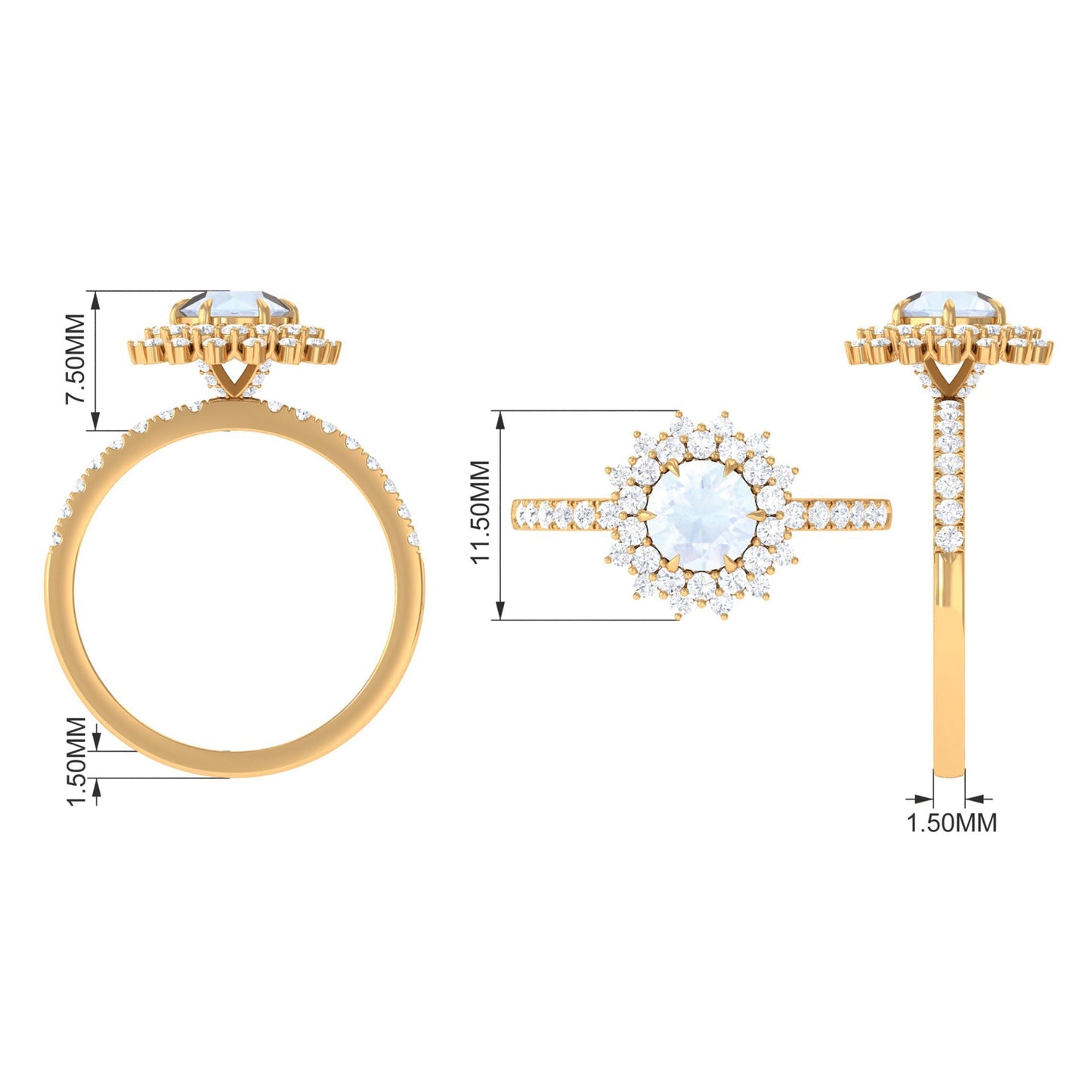 0.3 Carat Round Moonstone Statement Engagement Ring with Moissanite