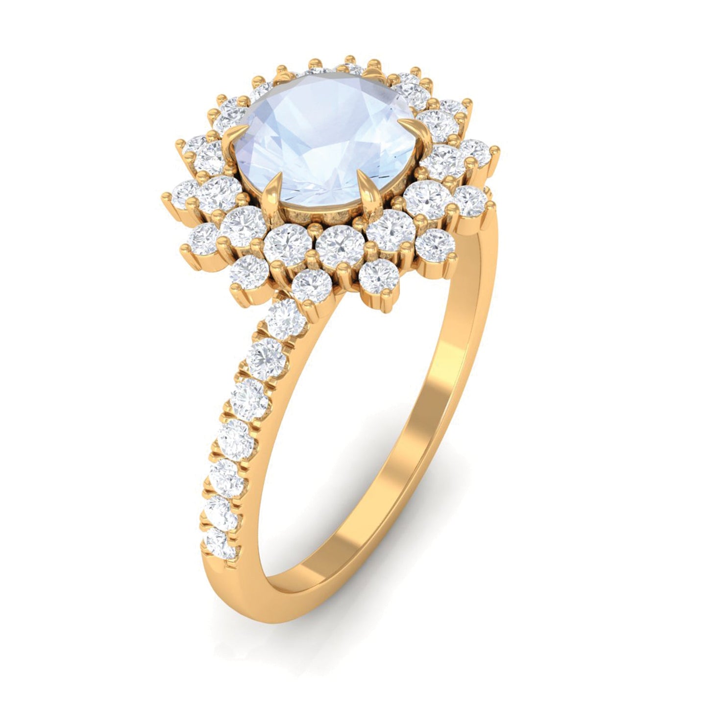 0.3 Carat Round Moonstone Statement Engagement Ring with Moissanite