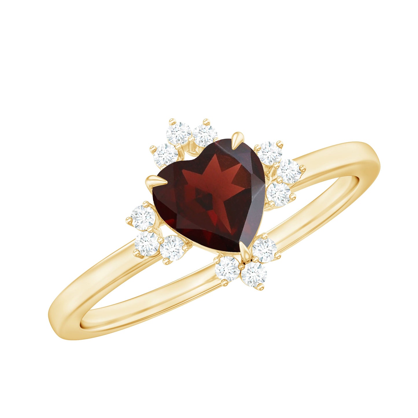 Certified Real Garnet Heart Engagement Ring with Diamond