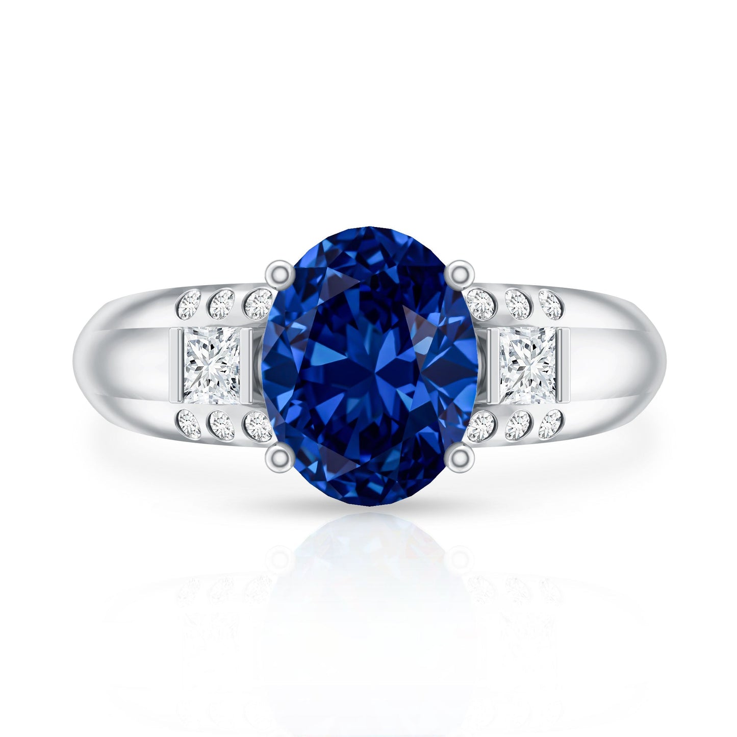 Certified Oval 4 Carat Lab Grown Blue Sapphire Statement Engagement Ring with Diamond