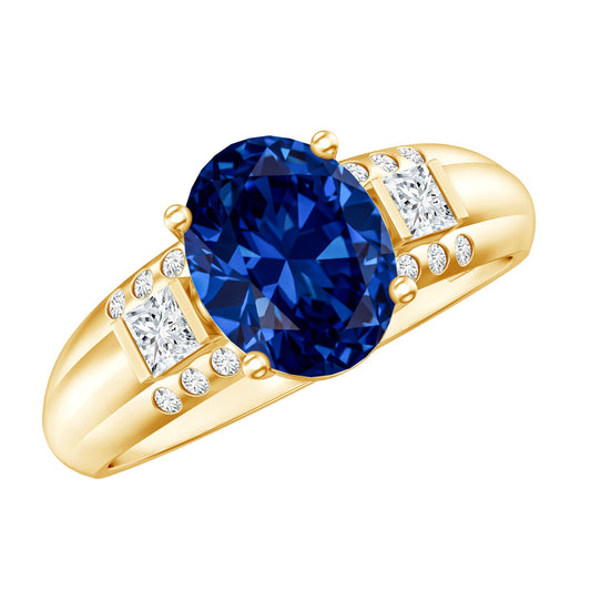 Certified Oval 4 Carat Lab Grown Blue Sapphire Statement Engagement Ring with Diamond