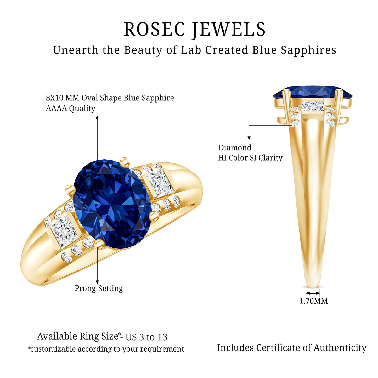 Certified Oval 4 Carat Lab Grown Blue Sapphire Statement Engagement Ring with Diamond