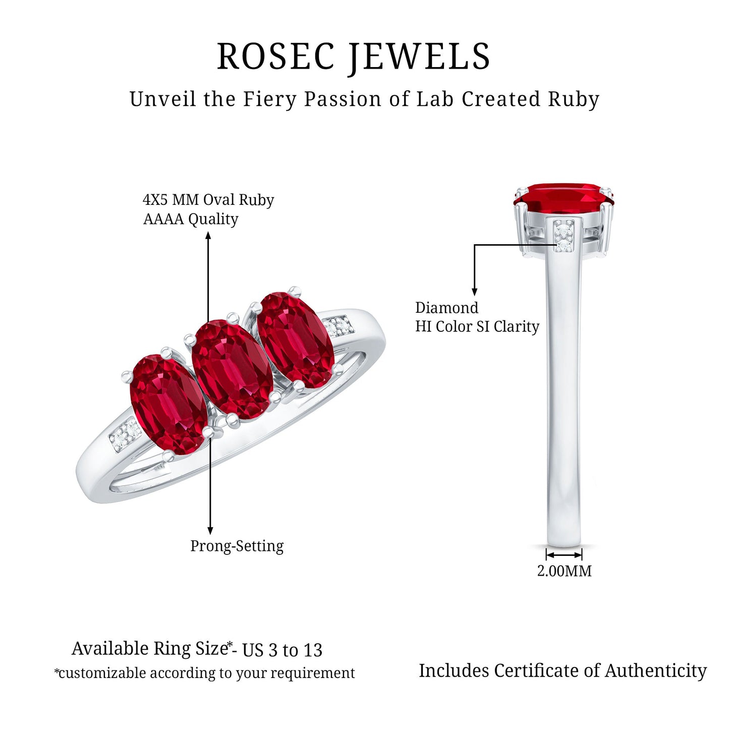 Oval Cut Lab Created Ruby Three Stone Engagement Ring