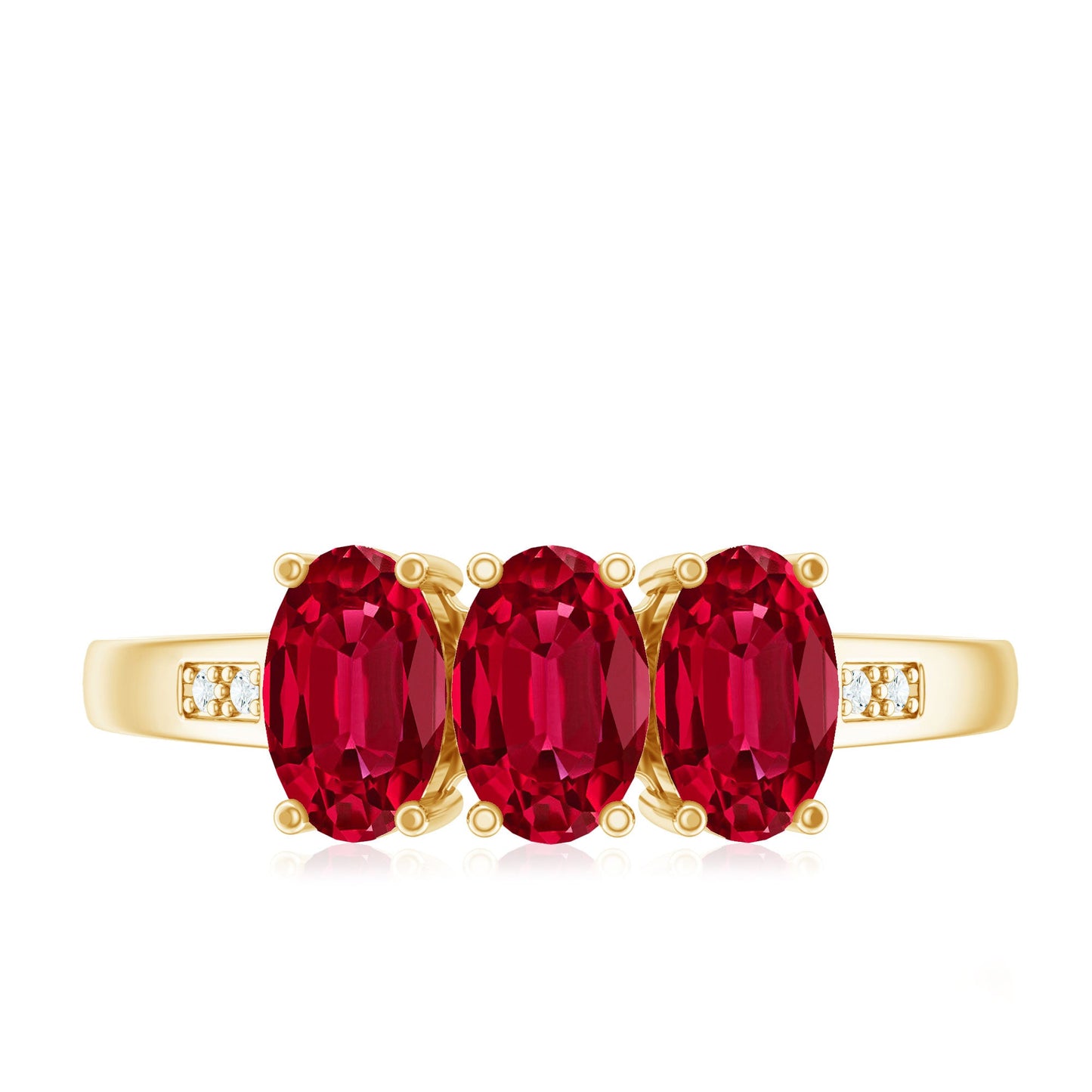 Oval Cut Lab Created Ruby Three Stone Engagement Ring