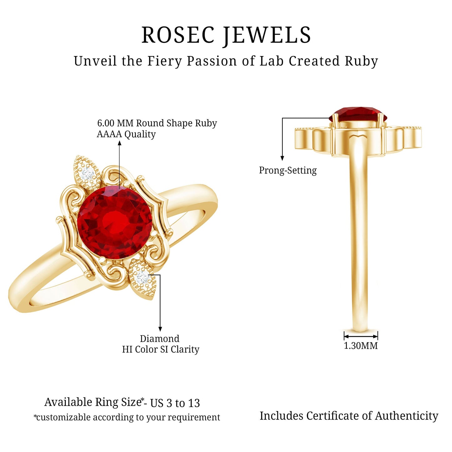 Art Deco Style Lab Created Ruby Solitaire Engagement Ring