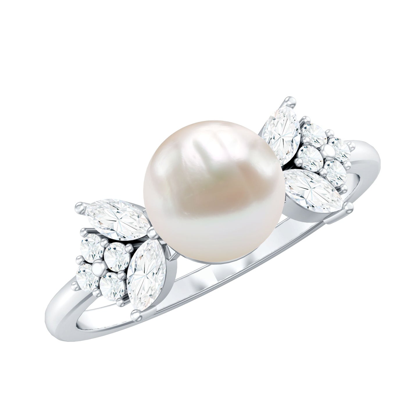 Nature Inspired 7.48 Carat Freshwater Pearl Engagement Ring with Diamond