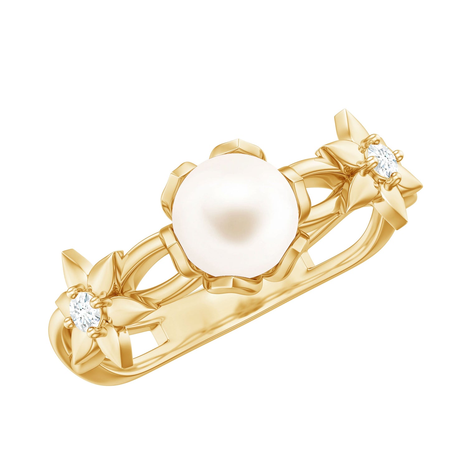 Real 7.48 Carat Freshwater Pearl Flower Engagement Ring with Diamond