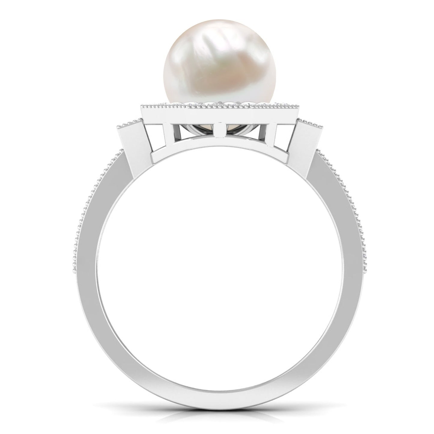 Art Deco Inspired 7.4 Carat Freshwater Pearl Engagement Ring with Diamond Halo