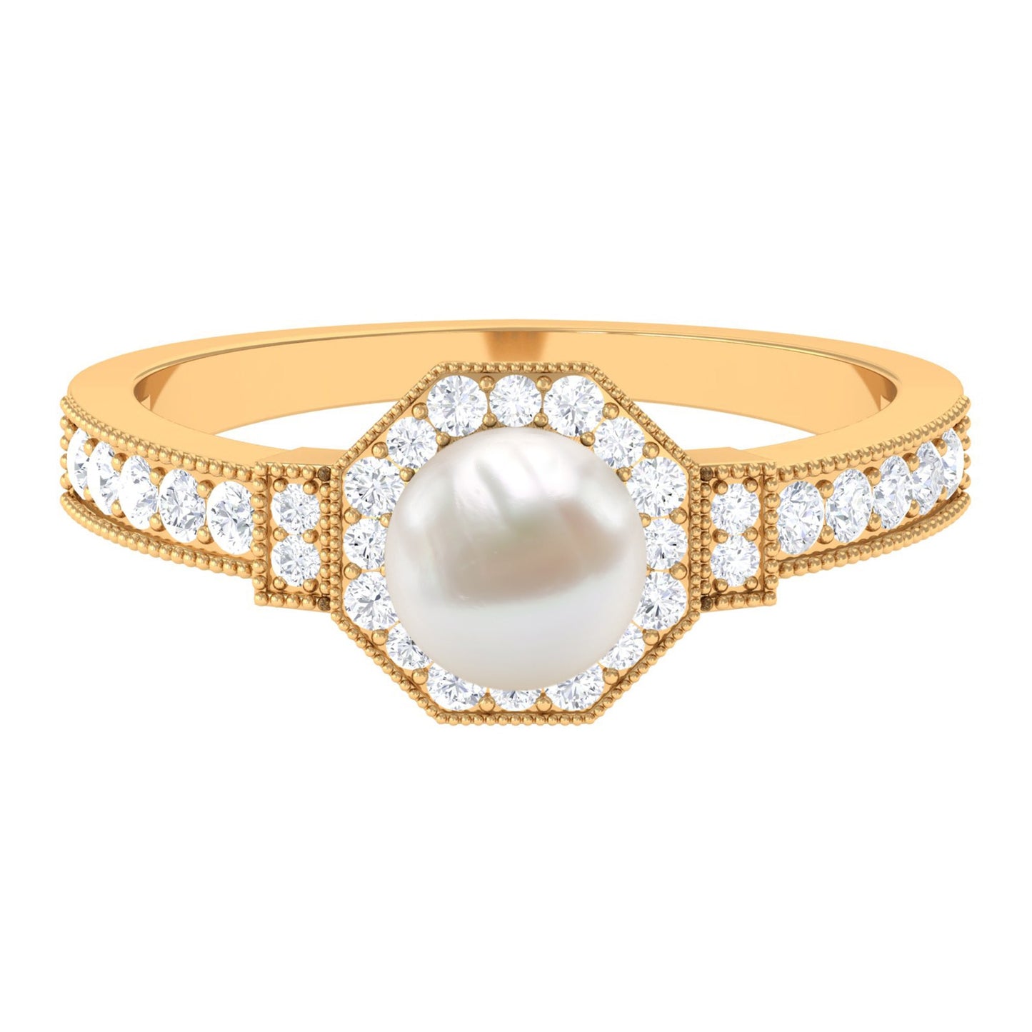 Art Deco Inspired 7.4 Carat Freshwater Pearl Engagement Ring with Diamond Halo