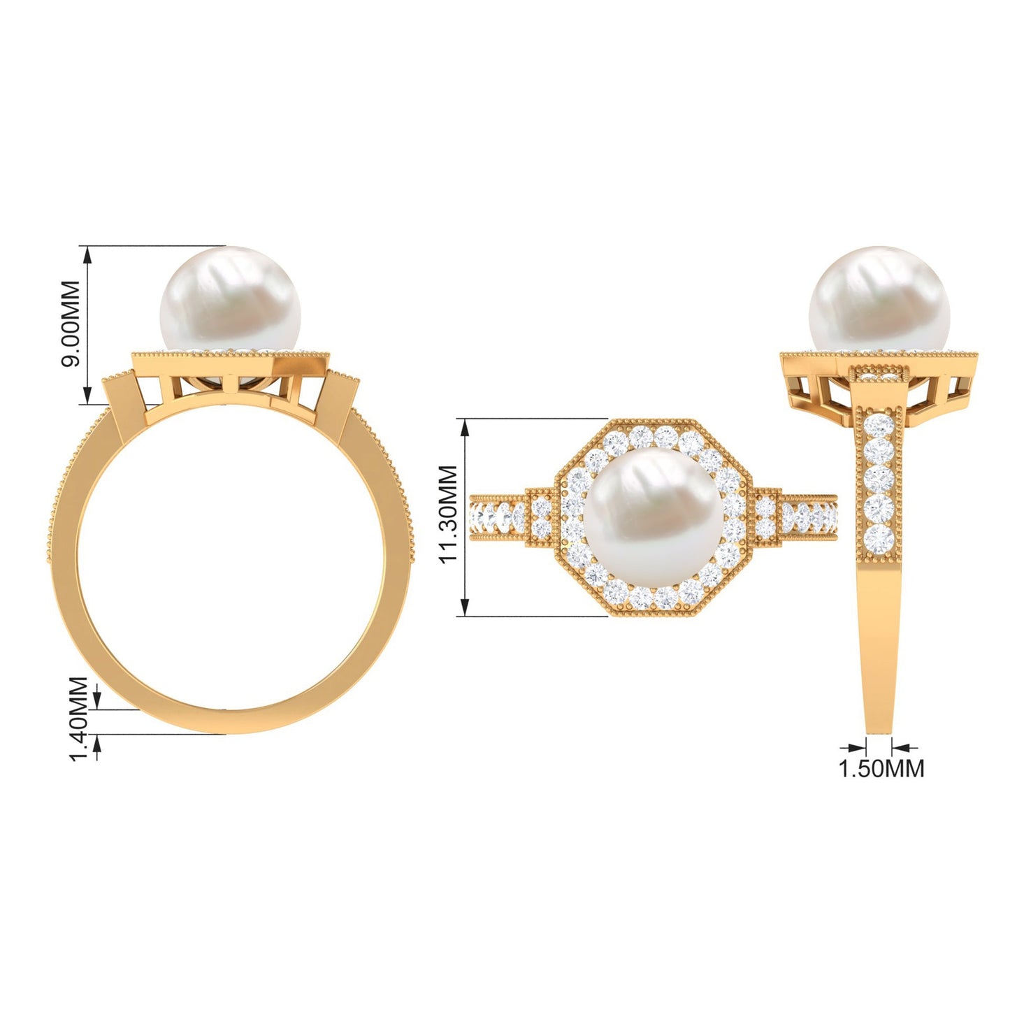 Art Deco Inspired 7.4 Carat Freshwater Pearl Engagement Ring with Diamond Halo