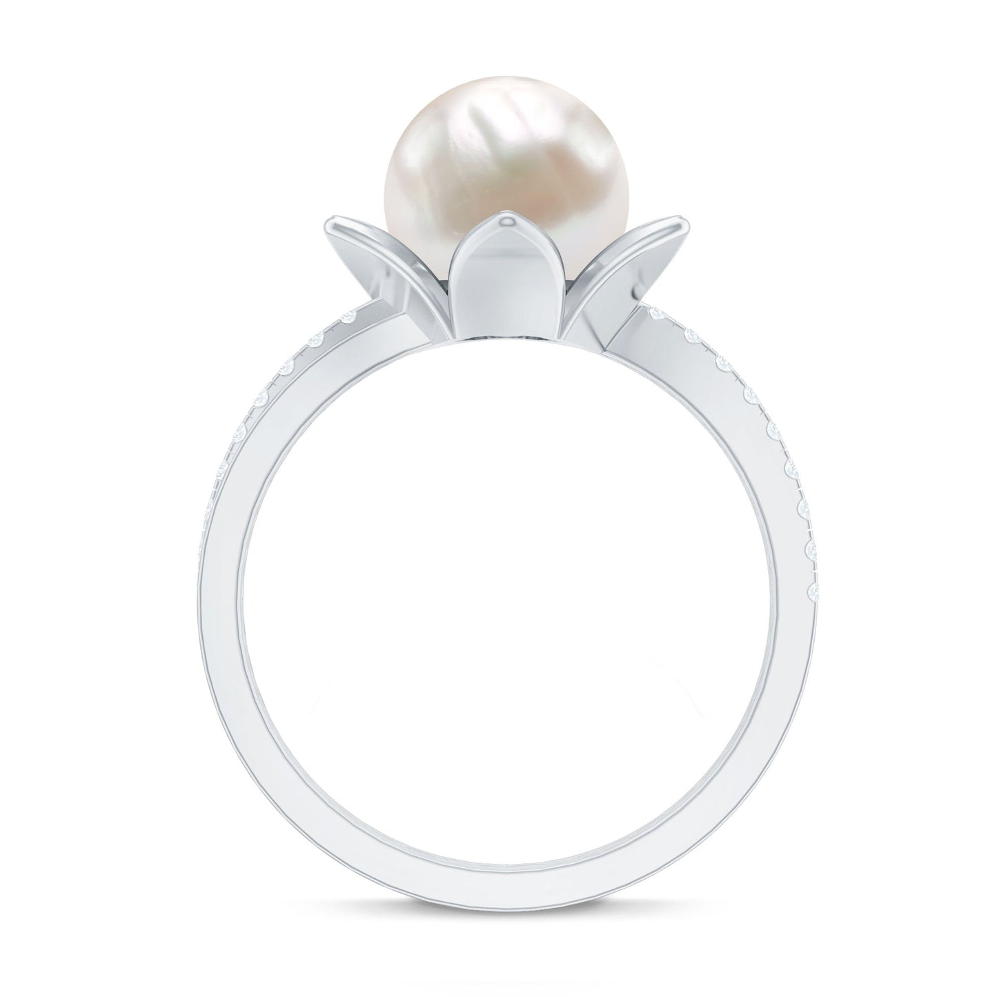 Natural 7.48 Carat White Pearl Flower Engagement Ring with Diamond
