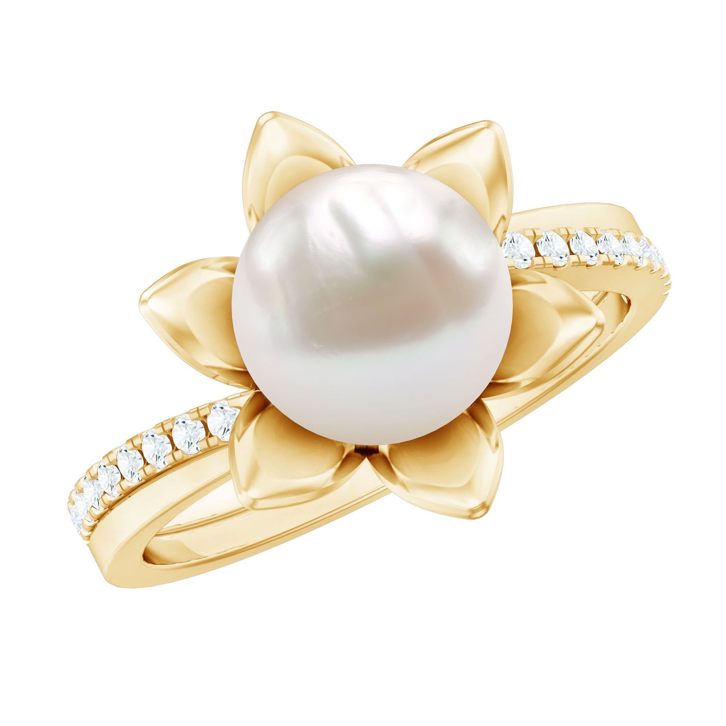 Natural 7.48 Carat White Pearl Flower Engagement Ring with Diamond
