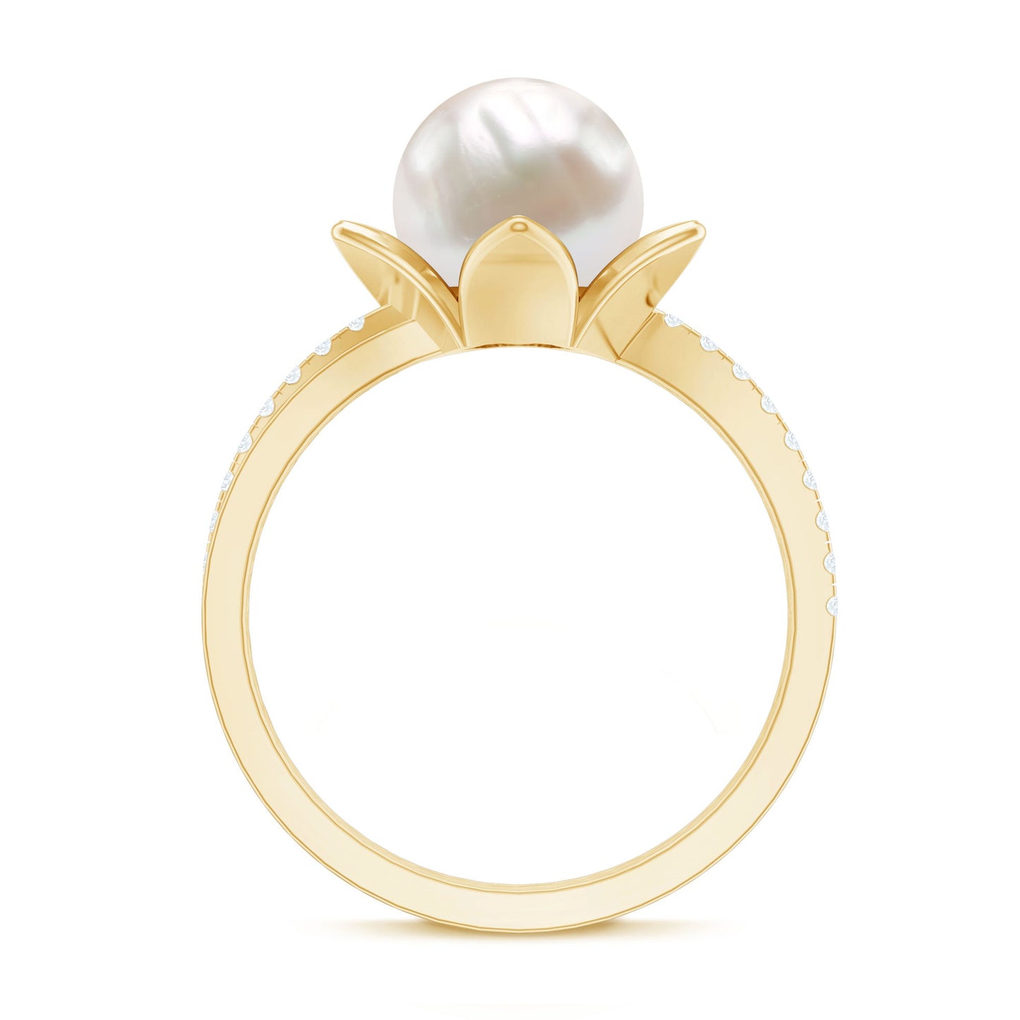 Natural 7.48 Carat White Pearl Flower Engagement Ring with Diamond