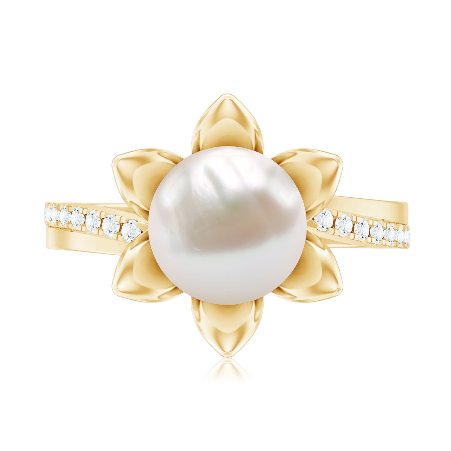 Natural 7.48 Carat White Pearl Flower Engagement Ring with Diamond