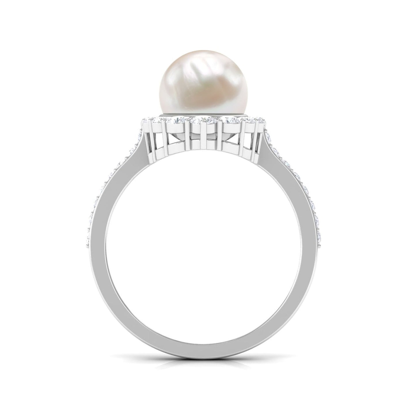 Cultured 7.48 Carat Freshwater Pearl Engagement Ring with Diamond Halo