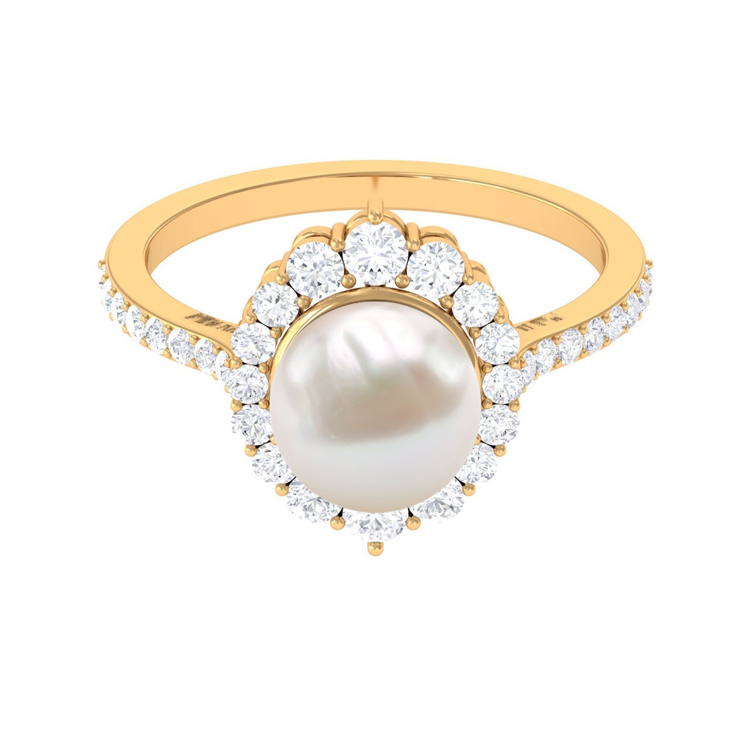 Cultured 7.48 Carat Freshwater Pearl Engagement Ring with Diamond Halo
