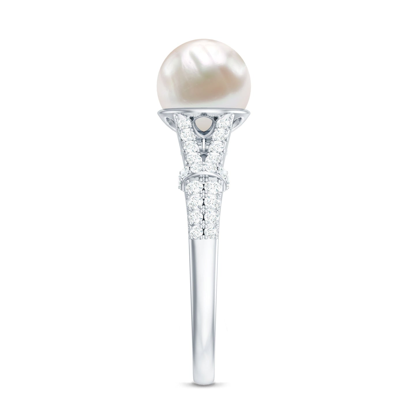 Real 7.48 Carat Freshwater Pearl Solitaire Engagement Ring with Diamond Split Shank