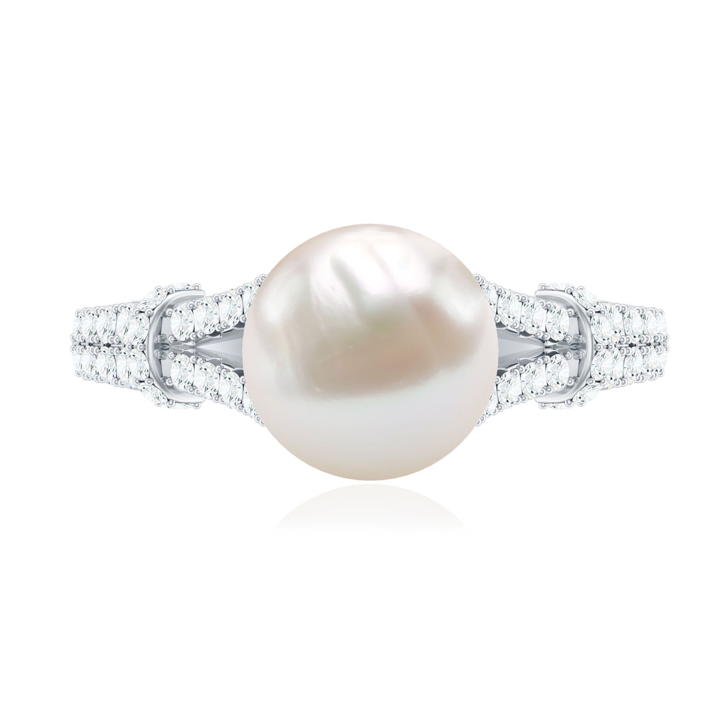 Real 7.48 Carat Freshwater Pearl Solitaire Engagement Ring with Diamond Split Shank