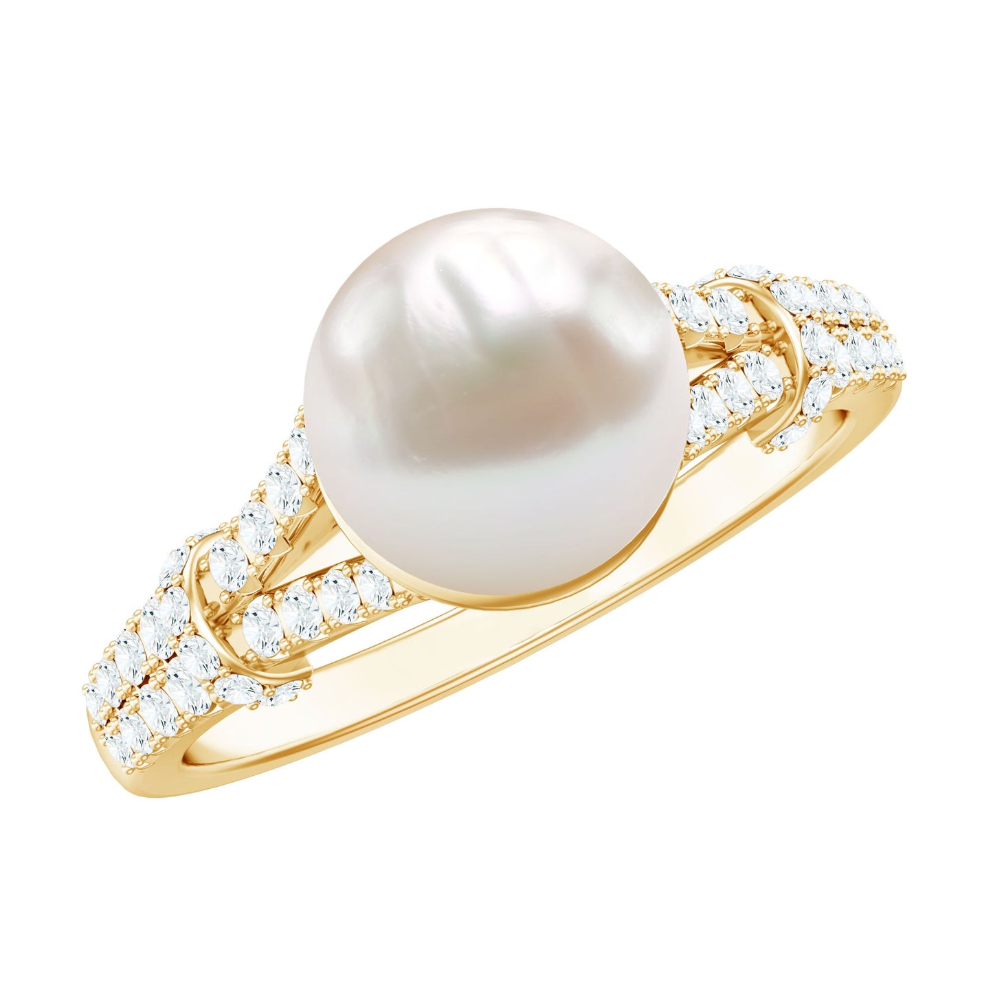 Real 7.48 Carat Freshwater Pearl Solitaire Engagement Ring with Diamond Split Shank