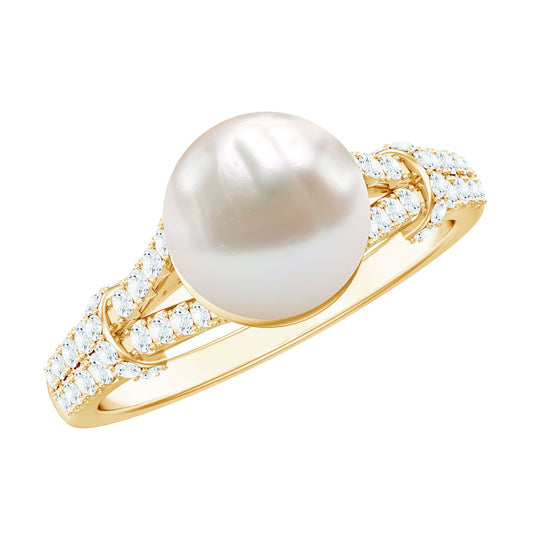 Real 7.48 Carat Freshwater Pearl Solitaire Engagement Ring with Diamond Split Shank