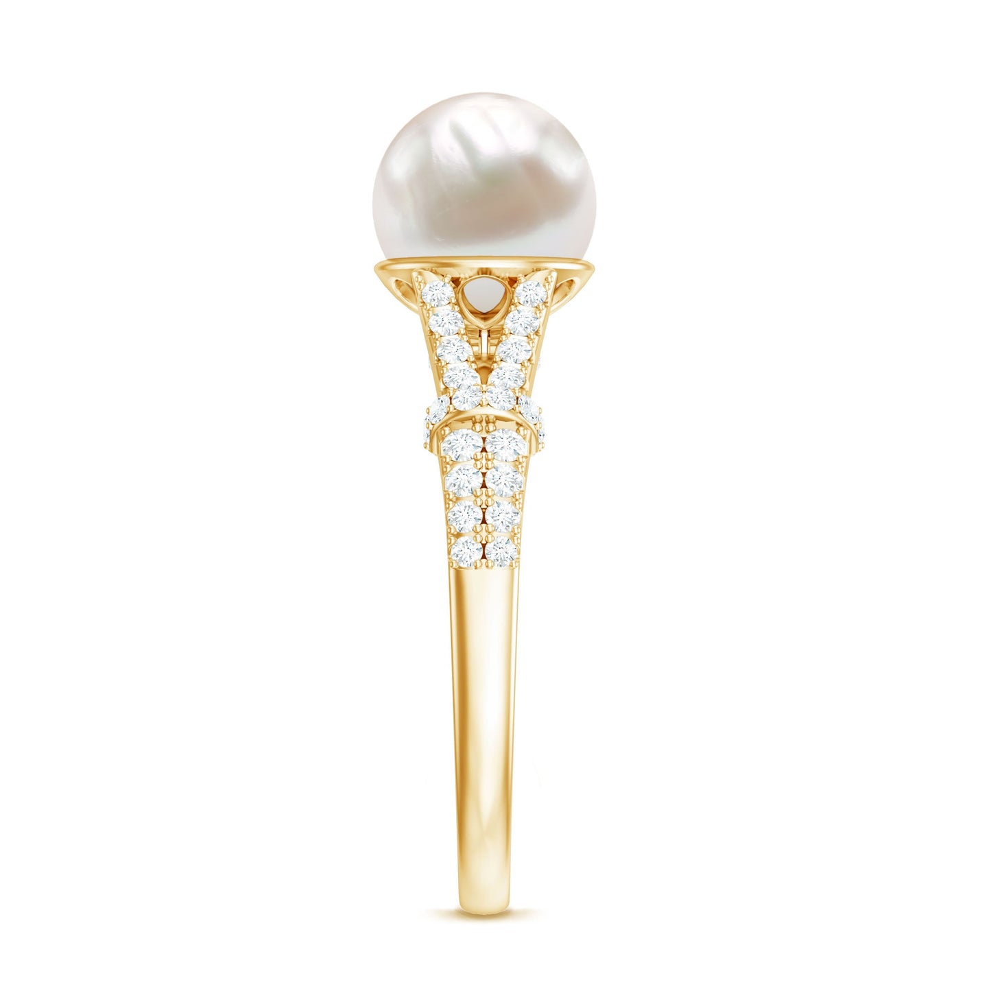 Real 7.48 Carat Freshwater Pearl Solitaire Engagement Ring with Diamond Split Shank