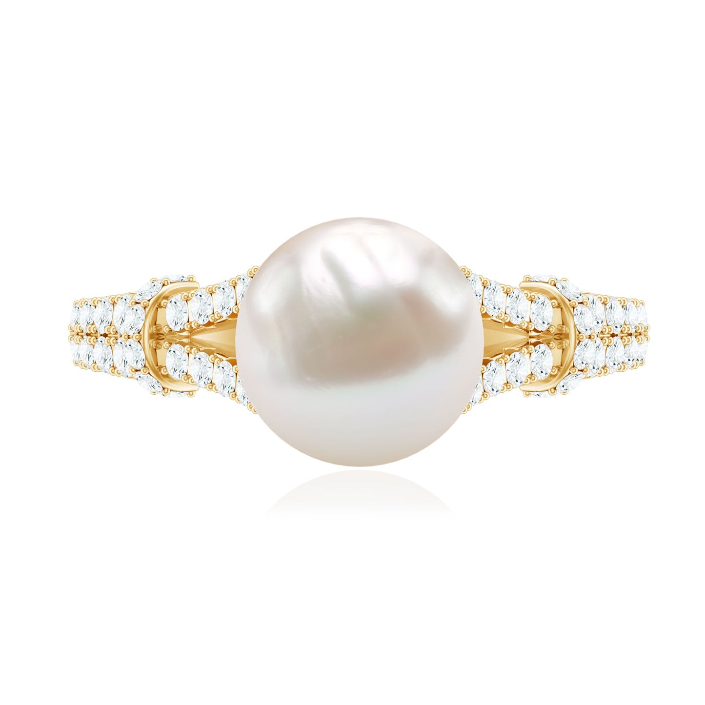 Real 7.48 Carat Freshwater Pearl Solitaire Engagement Ring with Diamond Split Shank