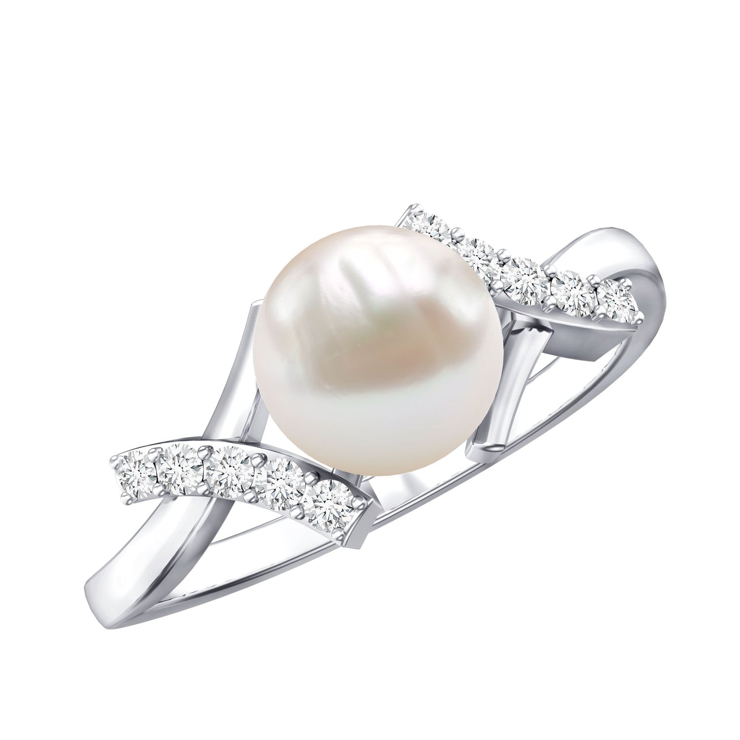 Pure Freshwater Pearl Solitaire Crossover Ring with Diamond