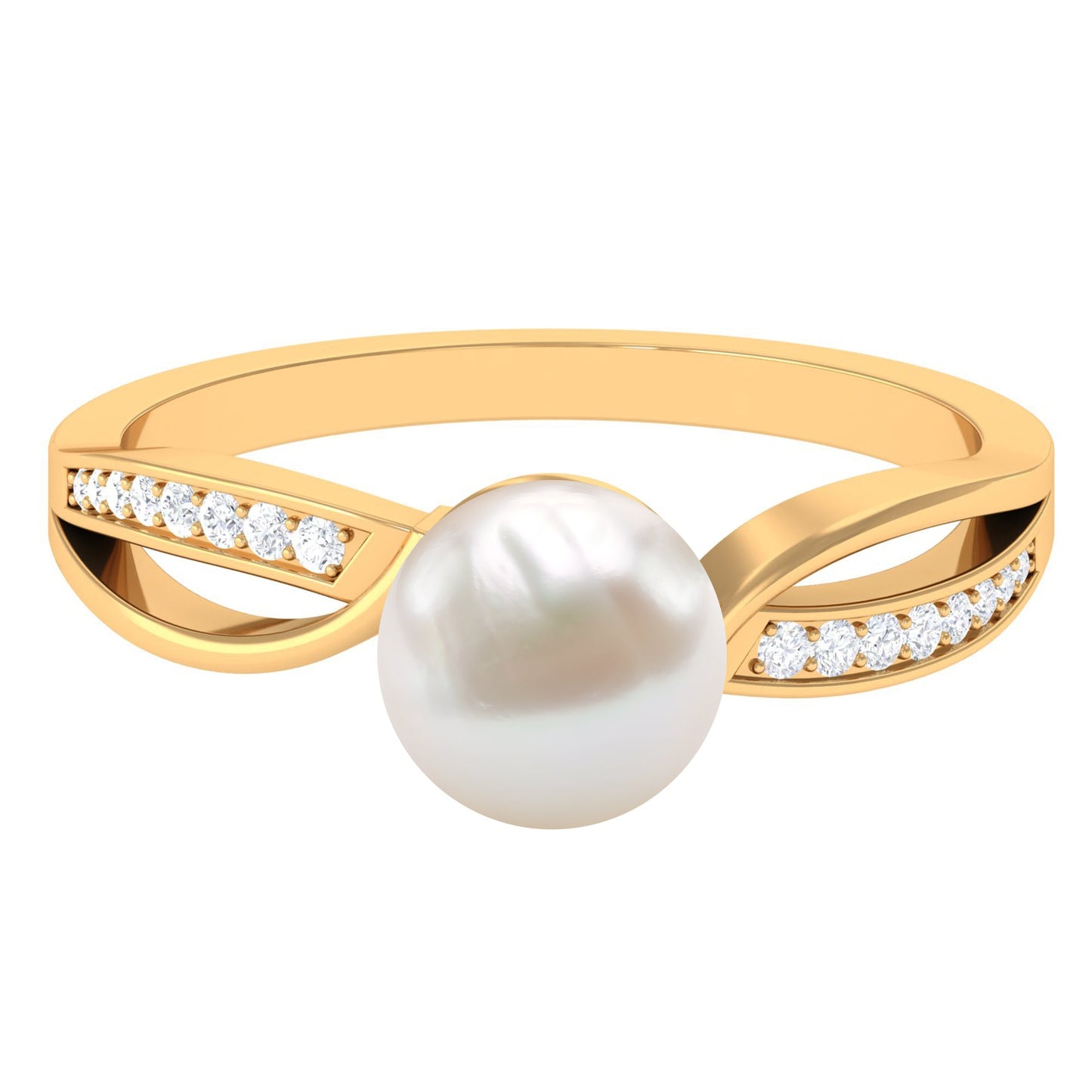 Solitaire Freshwater Pearl and Diamond Infinity Ring