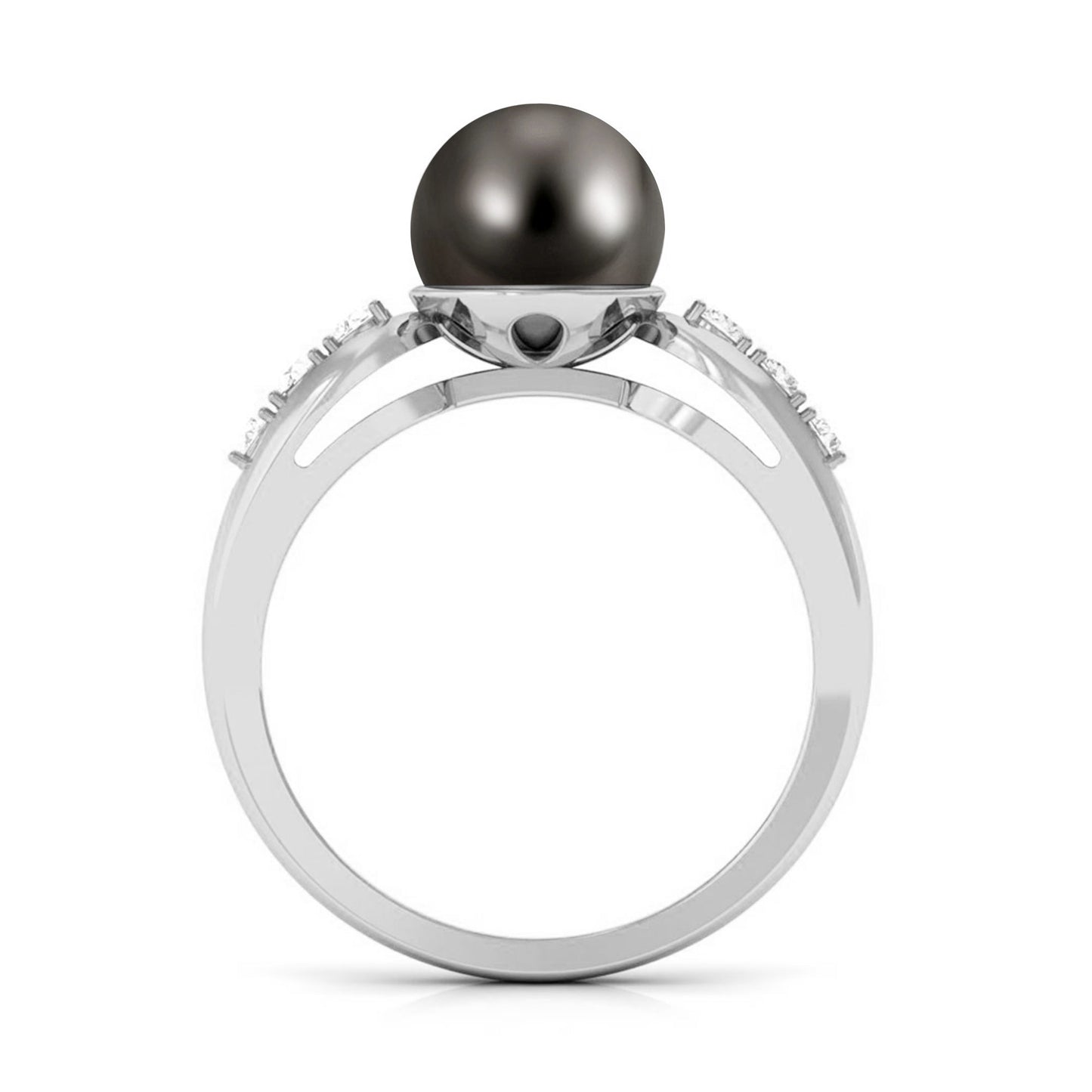 Solitaire Tahitian Pearl Engagement Ring with Diamond Side Stones