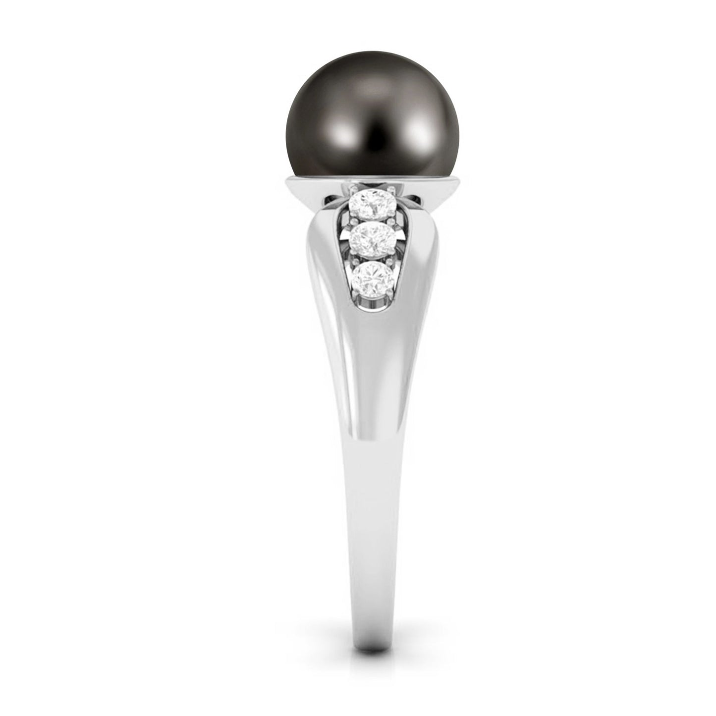 Solitaire Tahitian Pearl Engagement Ring with Diamond Side Stones