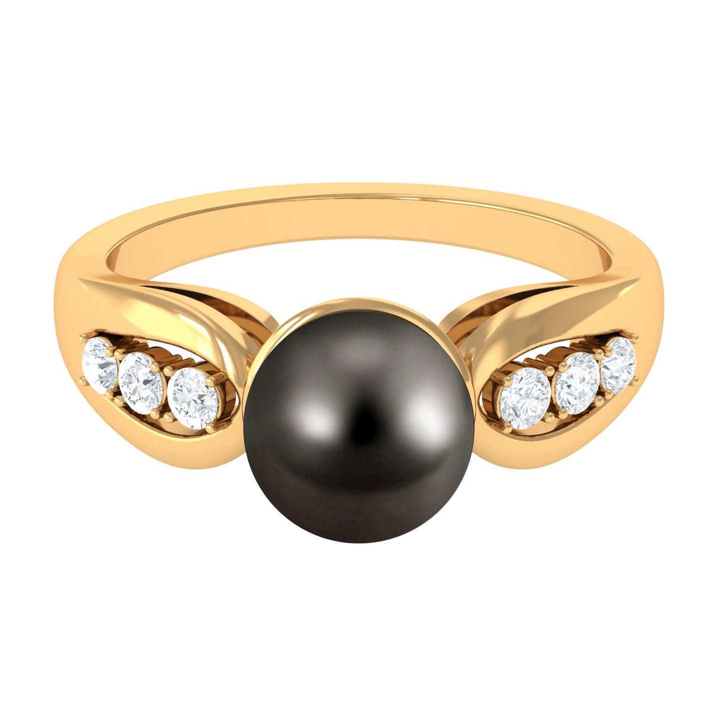 Solitaire Tahitian Pearl Engagement Ring with Diamond Side Stones