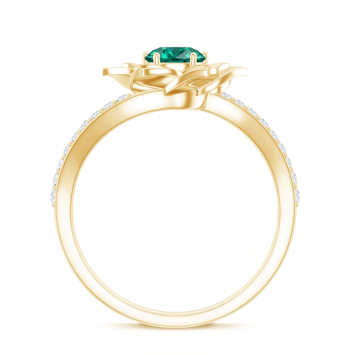 Certified Lab Grown Emerald Diamond Flower Engagement Ring with Bypass Shank