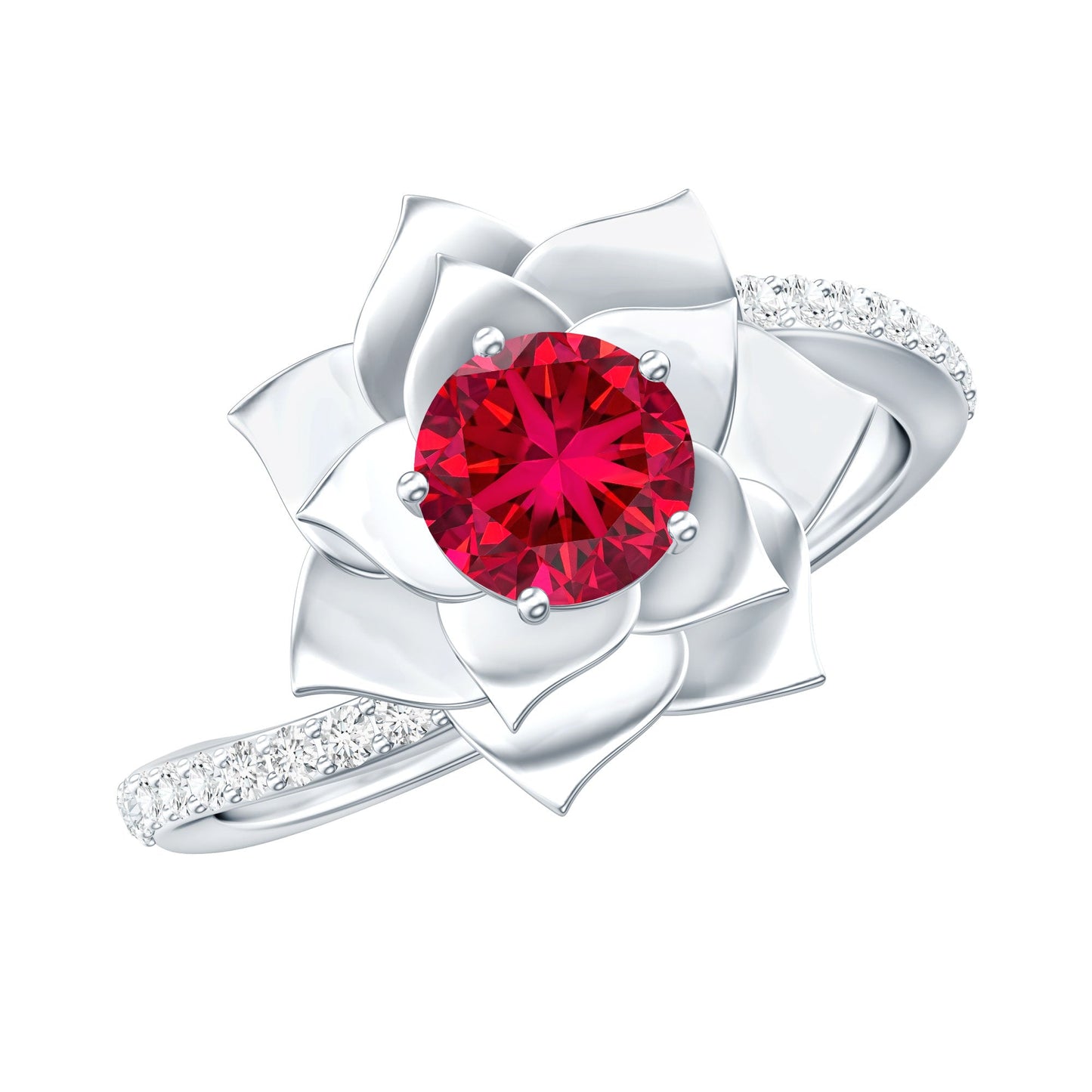 Lab Created Ruby Rose Flower Engagement Ring With Certificate