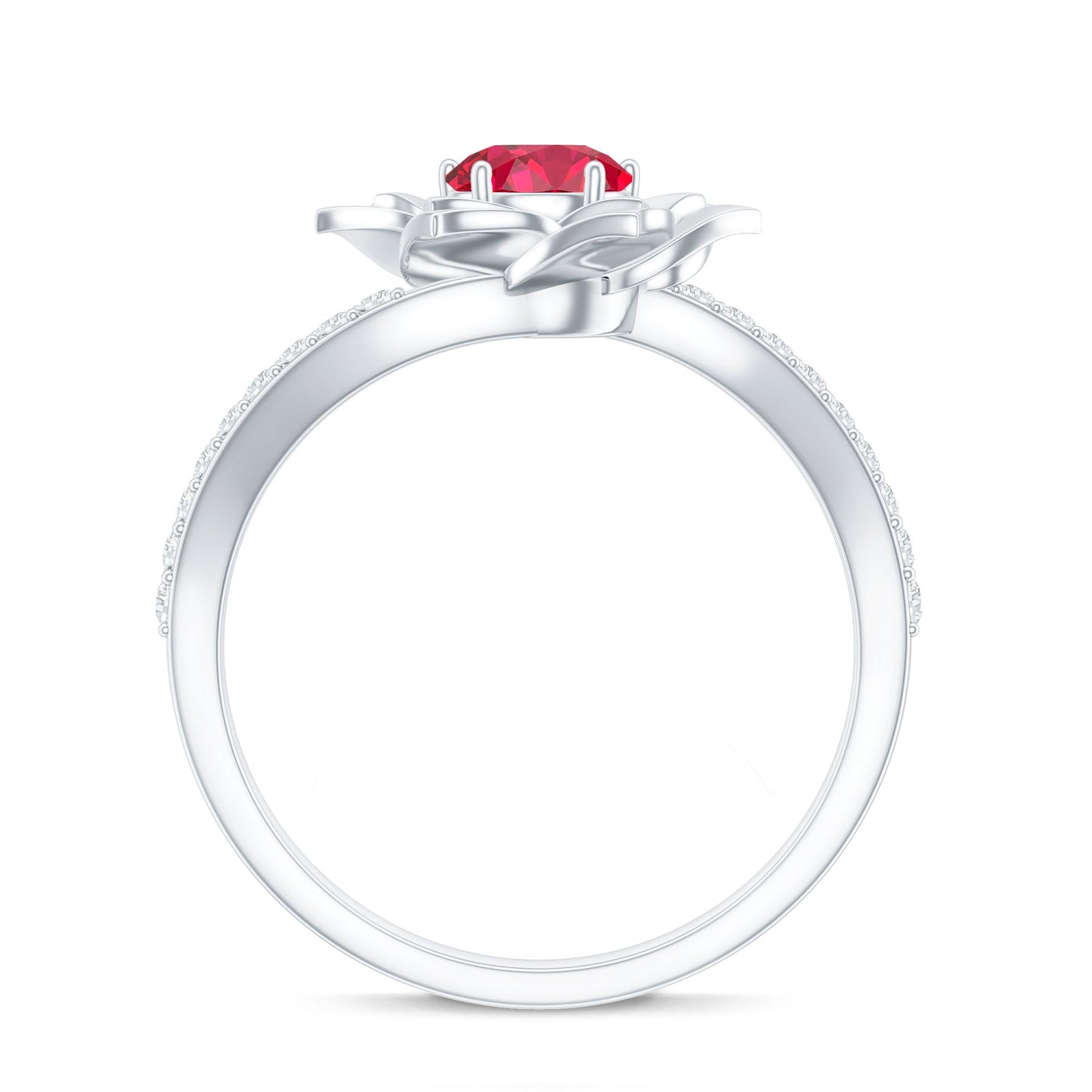 Lab Created Ruby Rose Flower Engagement Ring With Certificate