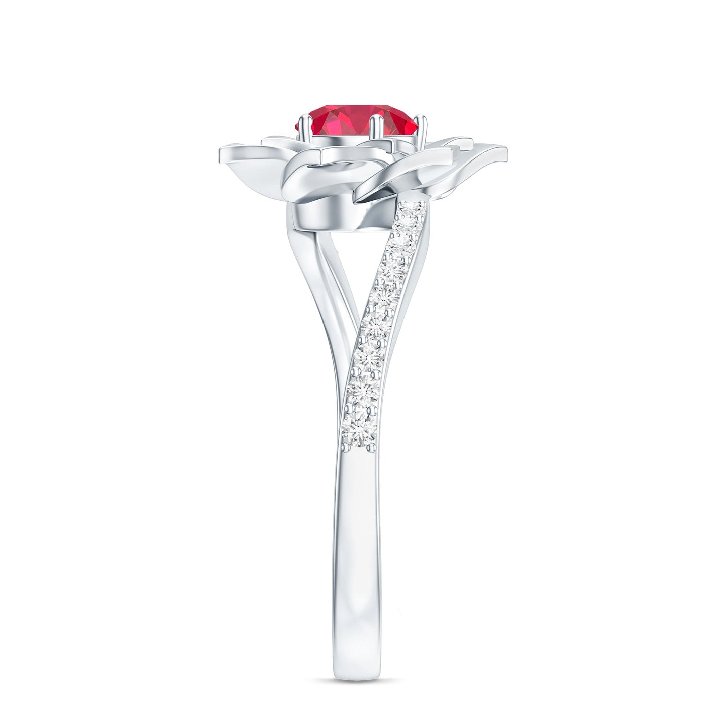 Lab Created Ruby Rose Flower Engagement Ring With Certificate