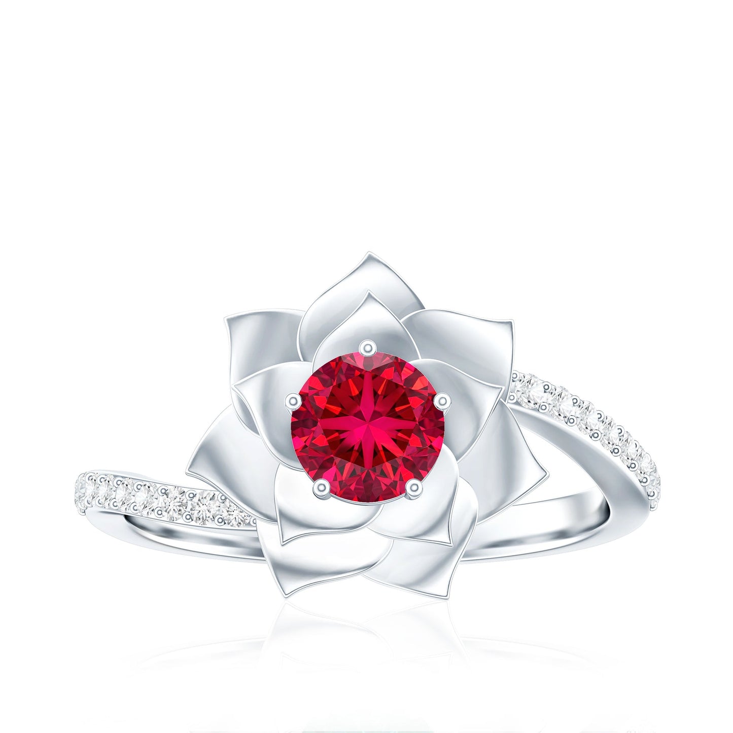 Lab Created Ruby Rose Flower Engagement Ring With Certificate