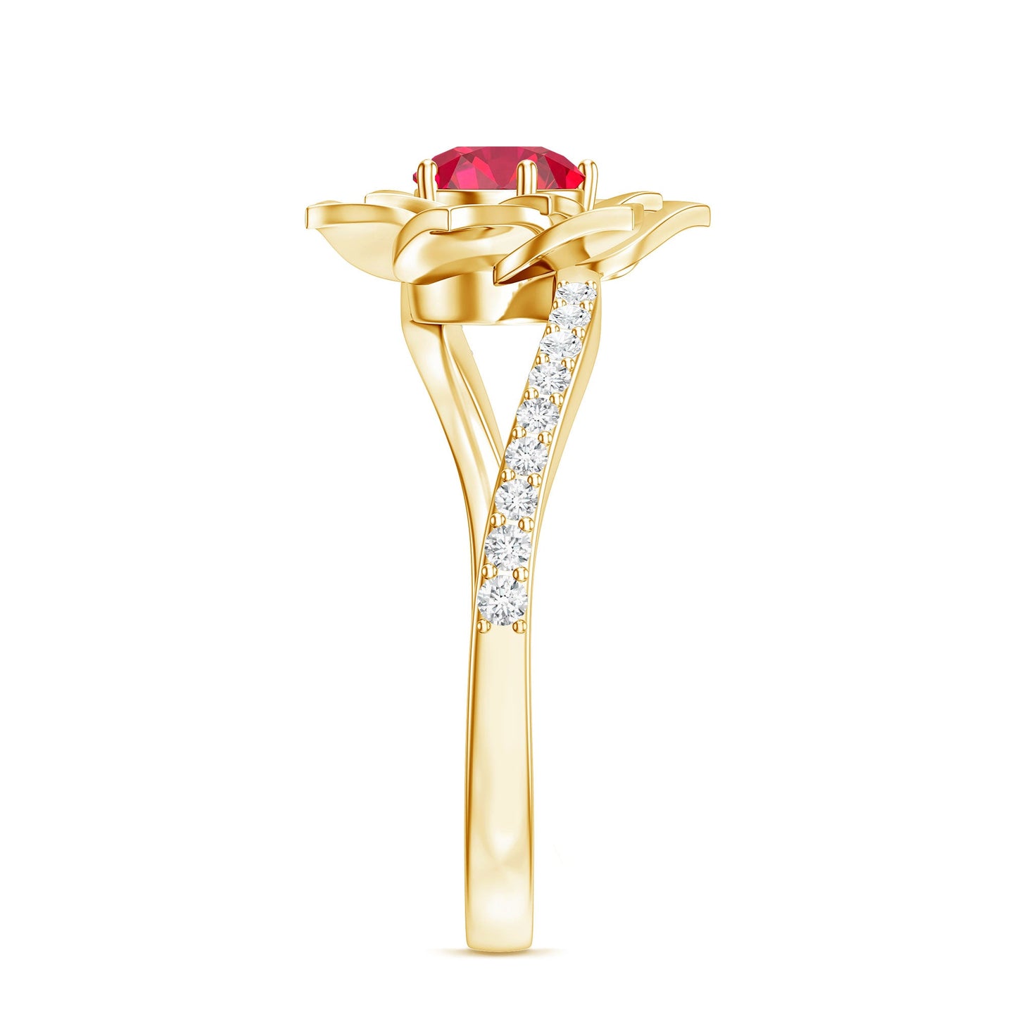 Lab Created Ruby Rose Flower Engagement Ring With Certificate