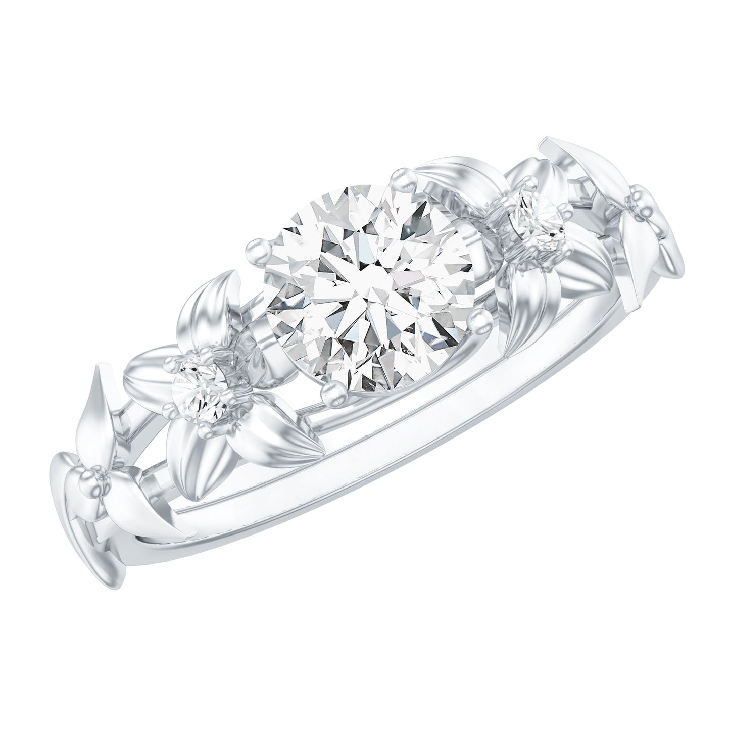 Round Cut 0.9 Carat Moissanite Floral Engagement Ring