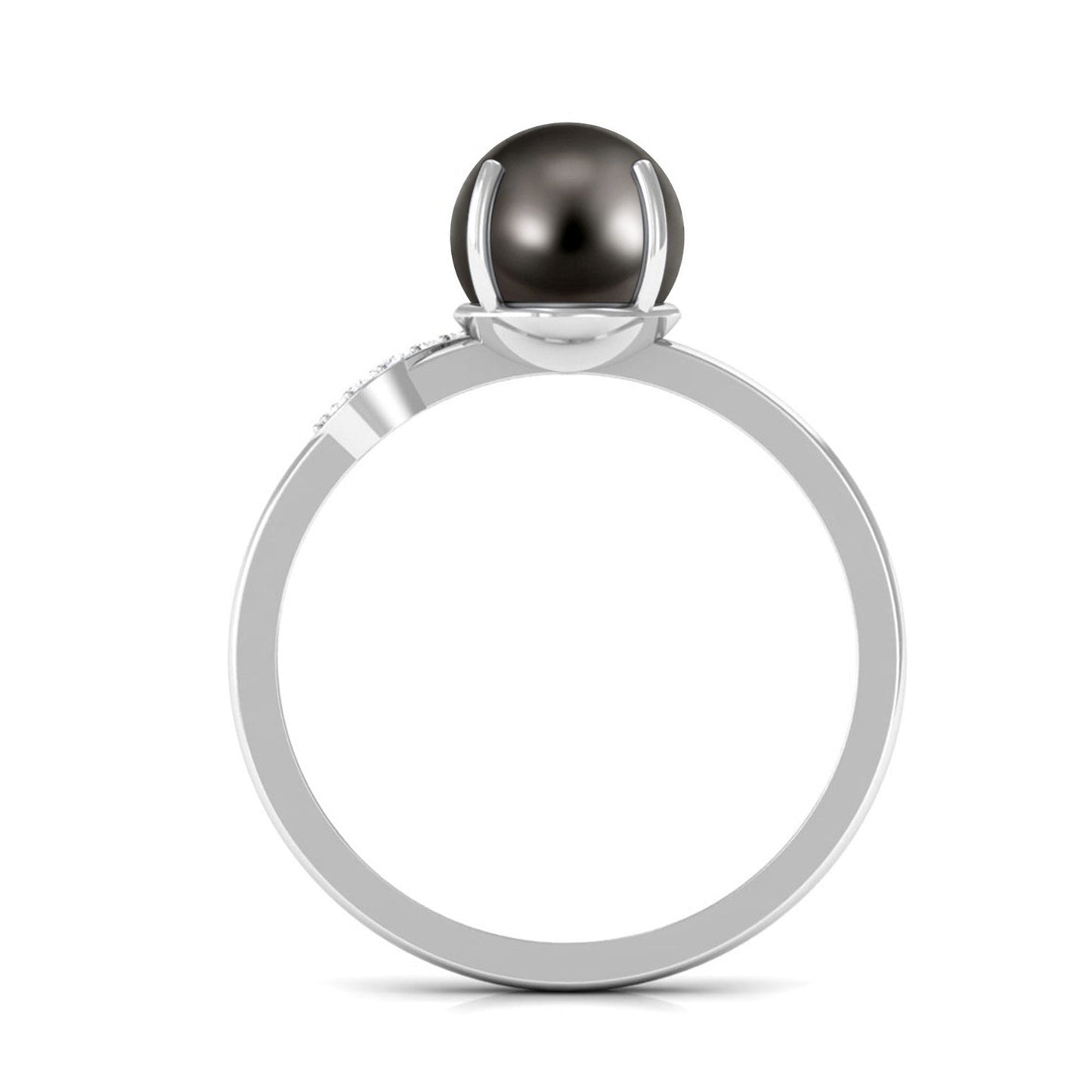 Classic Tahitian Pearl Solitaire Engagement Ring with Diamond Leaf