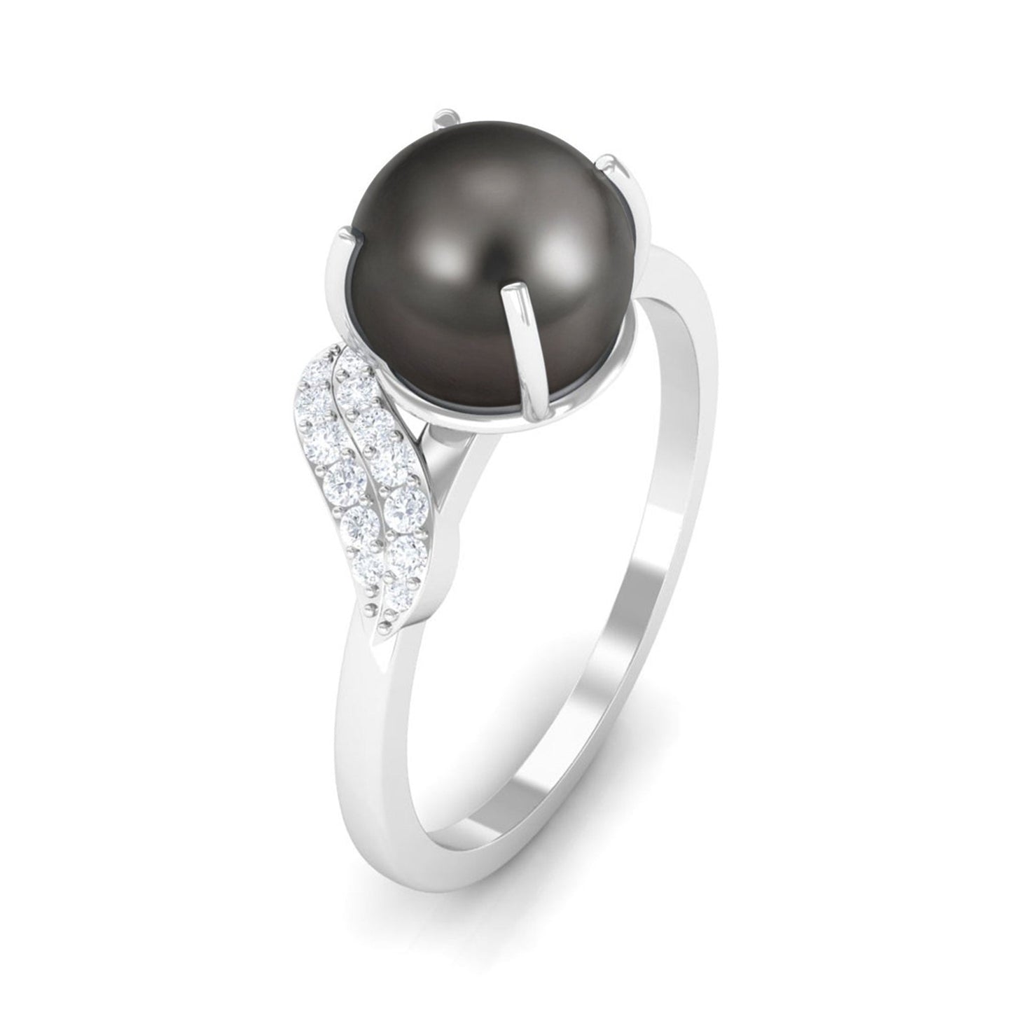 Classic Tahitian Pearl Solitaire Engagement Ring with Diamond Leaf