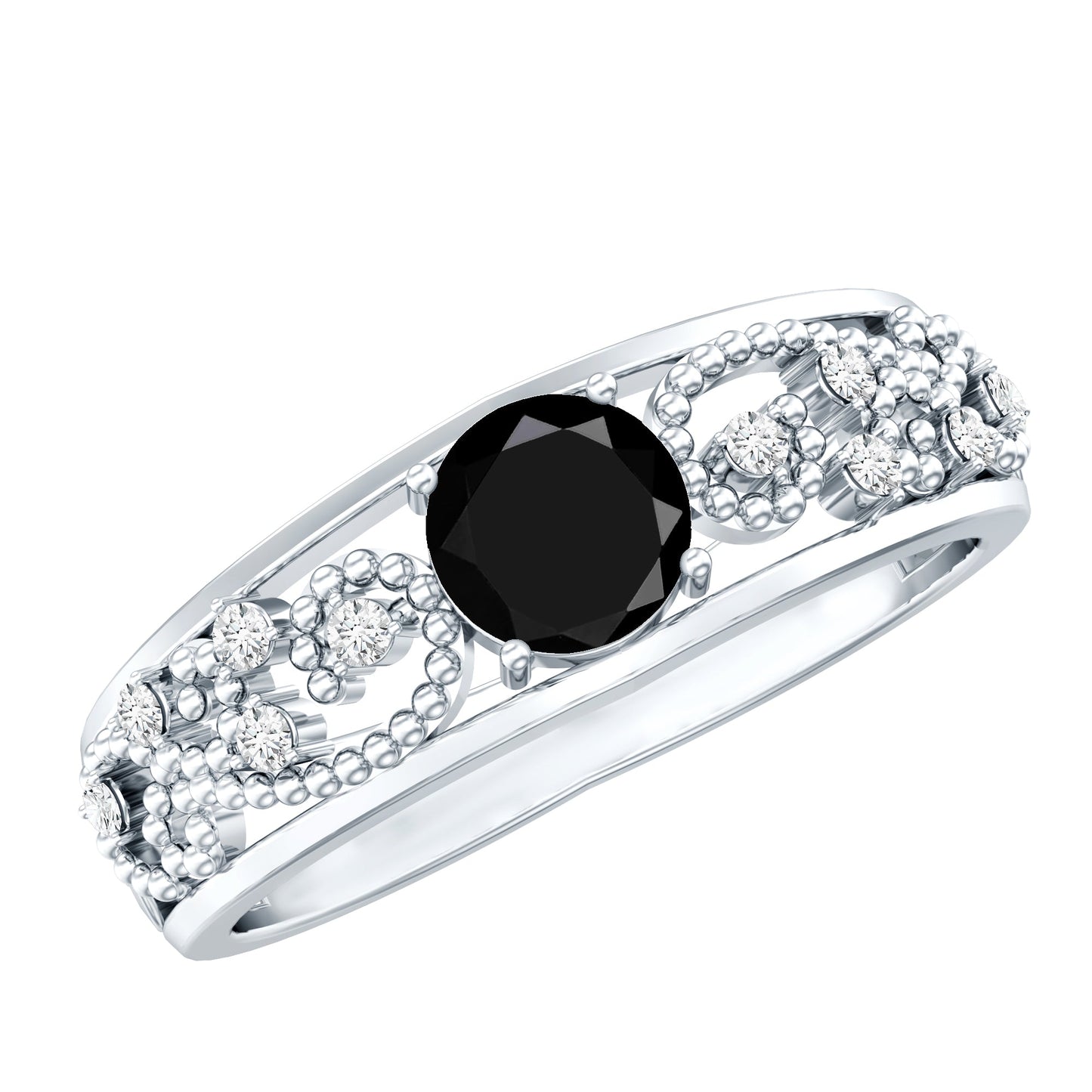 Vintage Inspired 0.8 Carat Lab Grown Black and White Diamond Engagement Ring