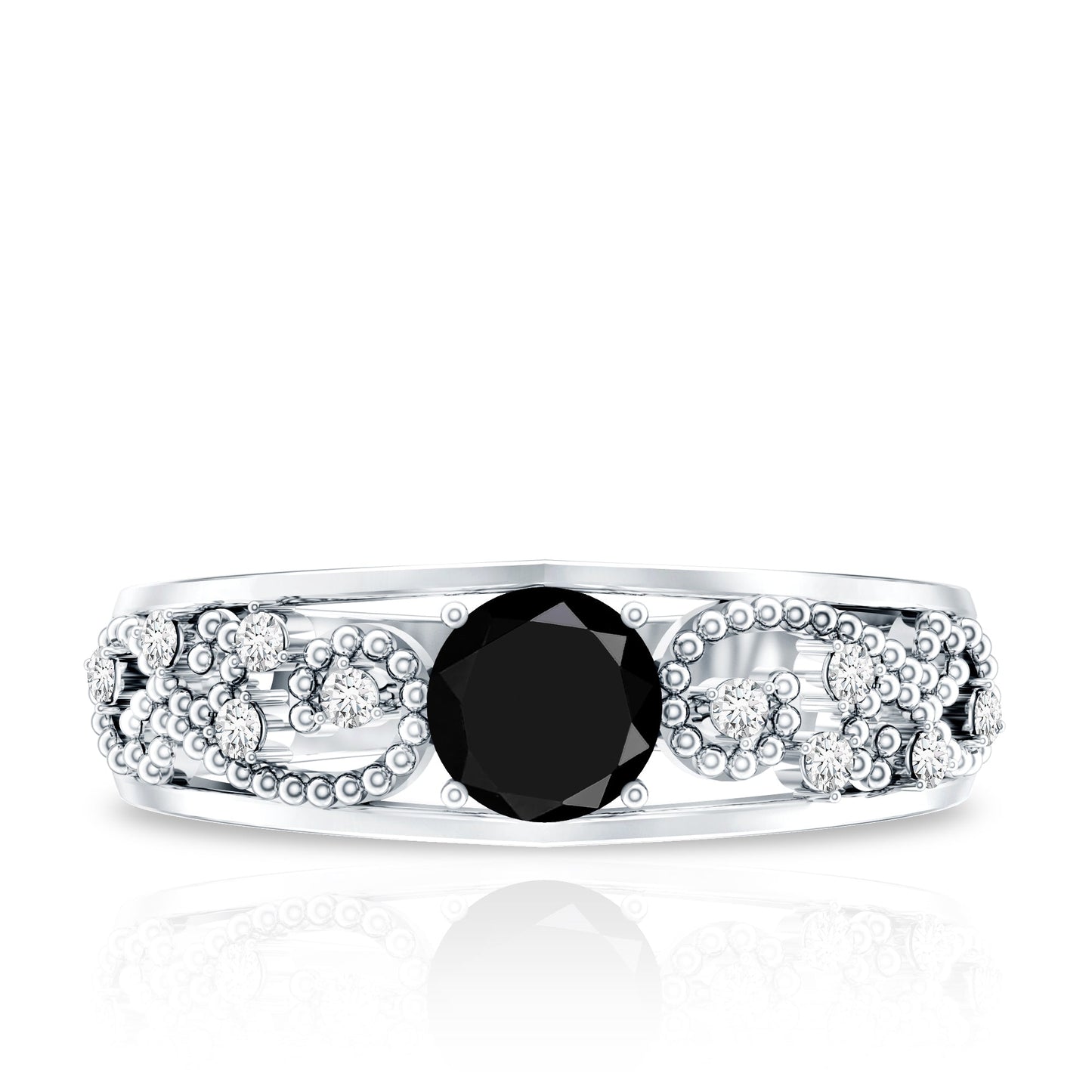 Vintage Inspired 0.8 Carat Lab Grown Black and White Diamond Engagement Ring