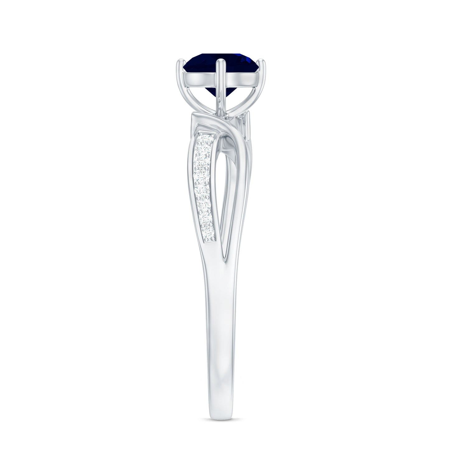 Real 0.95 Carat Round Blue Sapphire Infinity Engagement Ring with Diamond