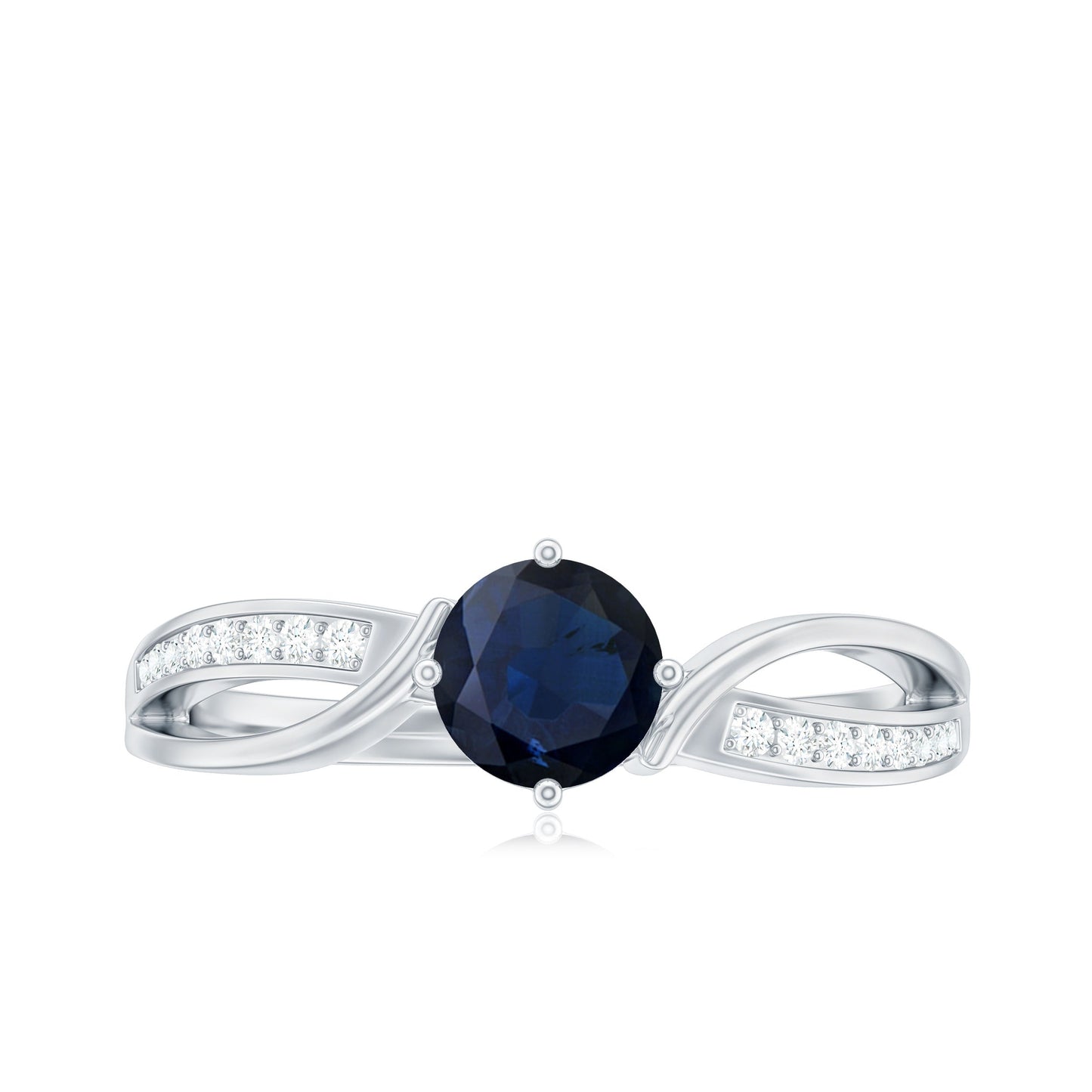 Real 0.95 Carat Round Blue Sapphire Infinity Engagement Ring with Diamond