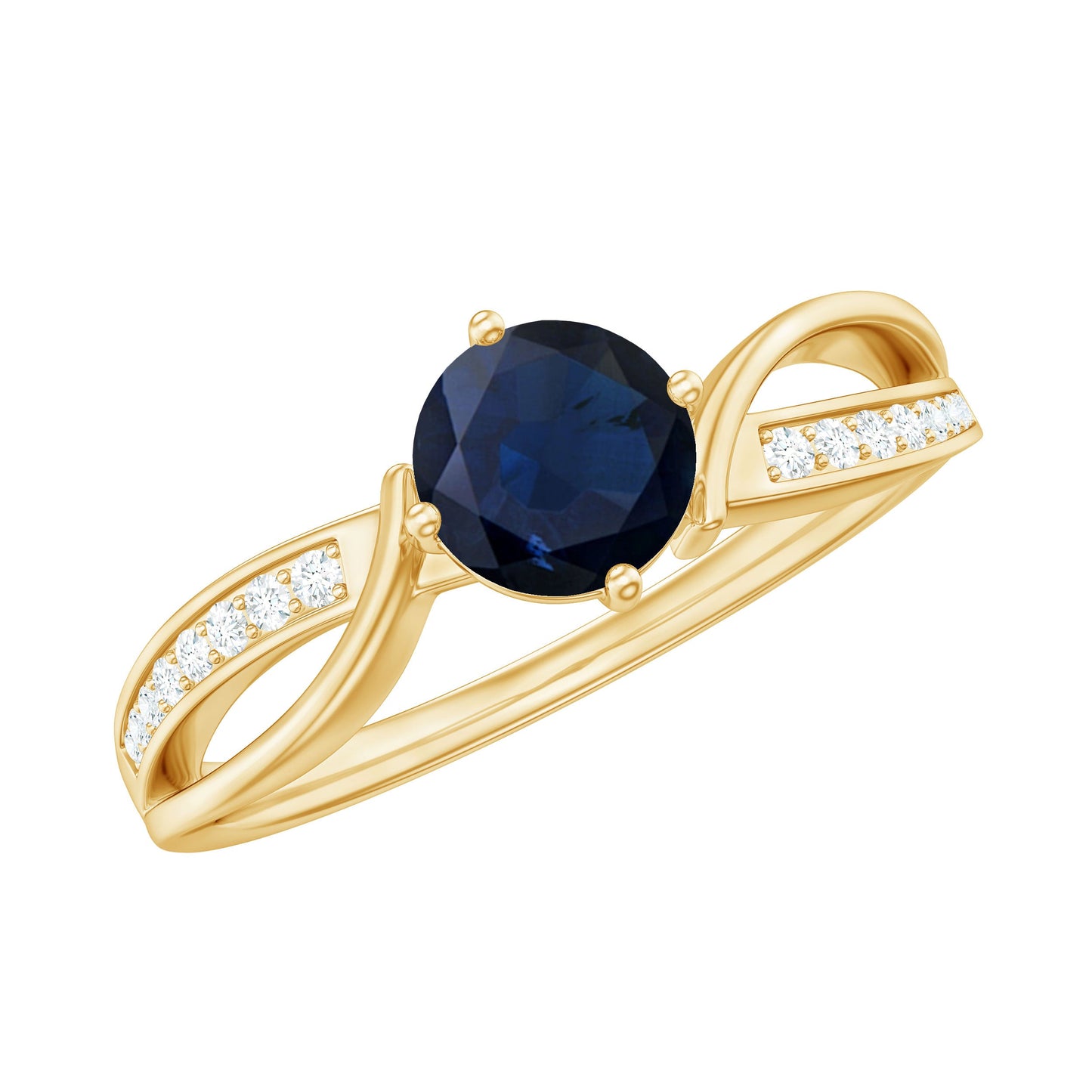 Real 0.95 Carat Round Blue Sapphire Infinity Engagement Ring with Diamond