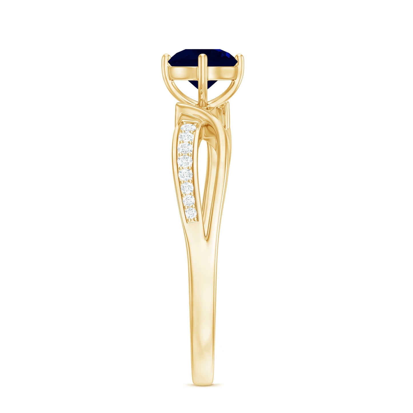 Real 0.95 Carat Round Blue Sapphire Infinity Engagement Ring with Diamond