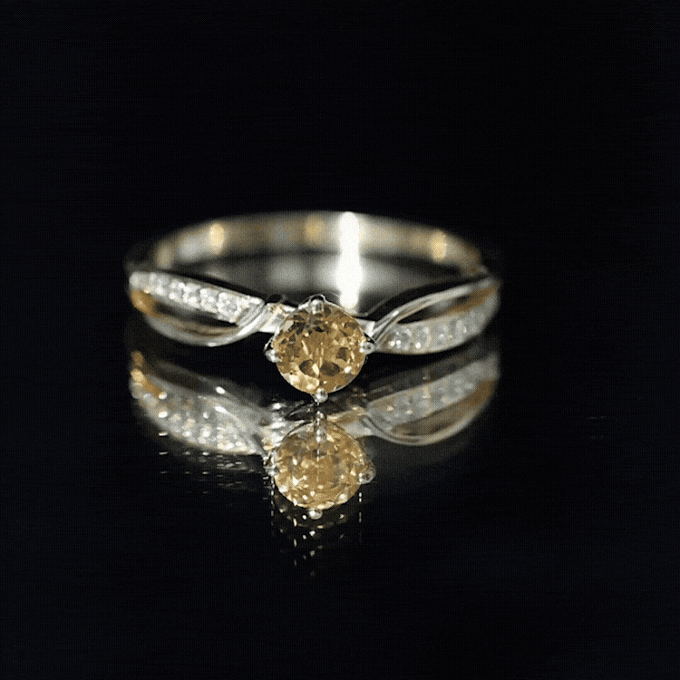 Natural Citrine Engagement Ring with Diamond Crossover Shank