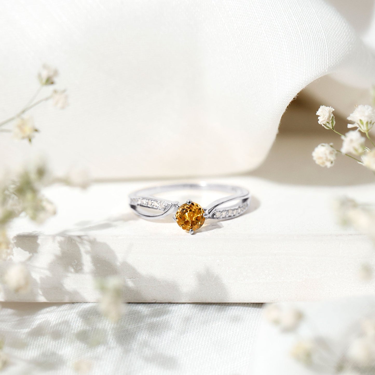 Natural Citrine Engagement Ring with Diamond Crossover Shank