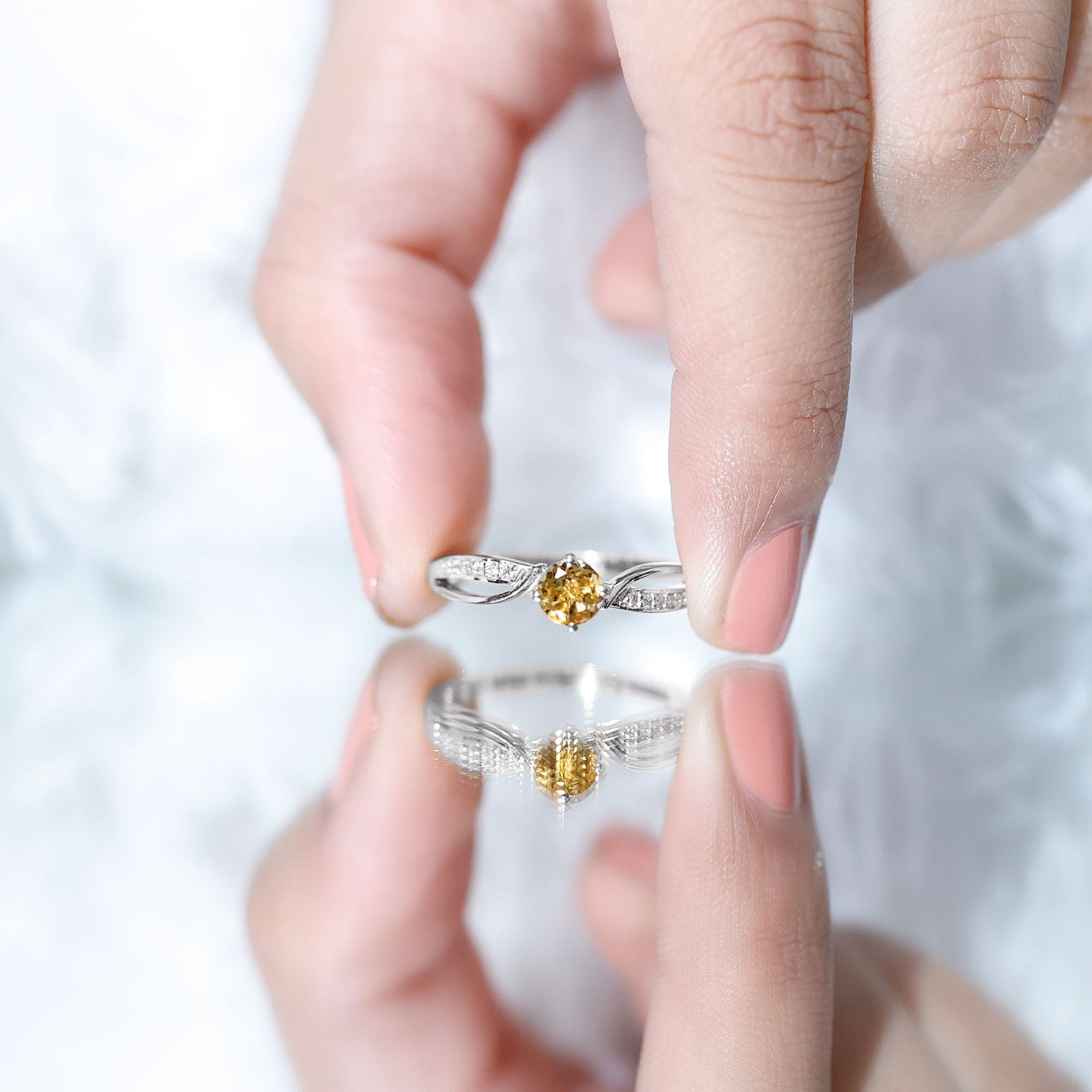 Natural Citrine Engagement Ring with Diamond Crossover Shank